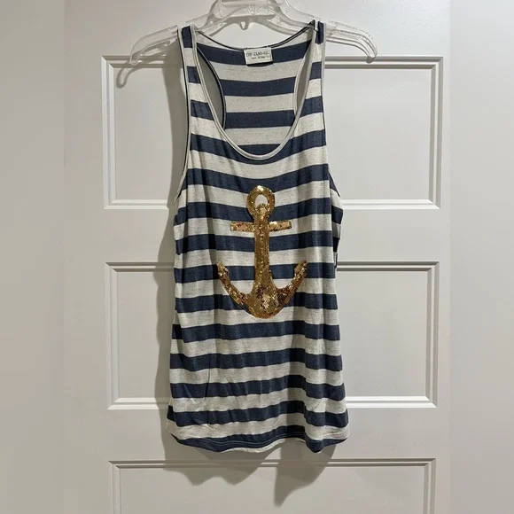 Navy and Cream Nautical Striped Tank Top - Picture 1 of 6